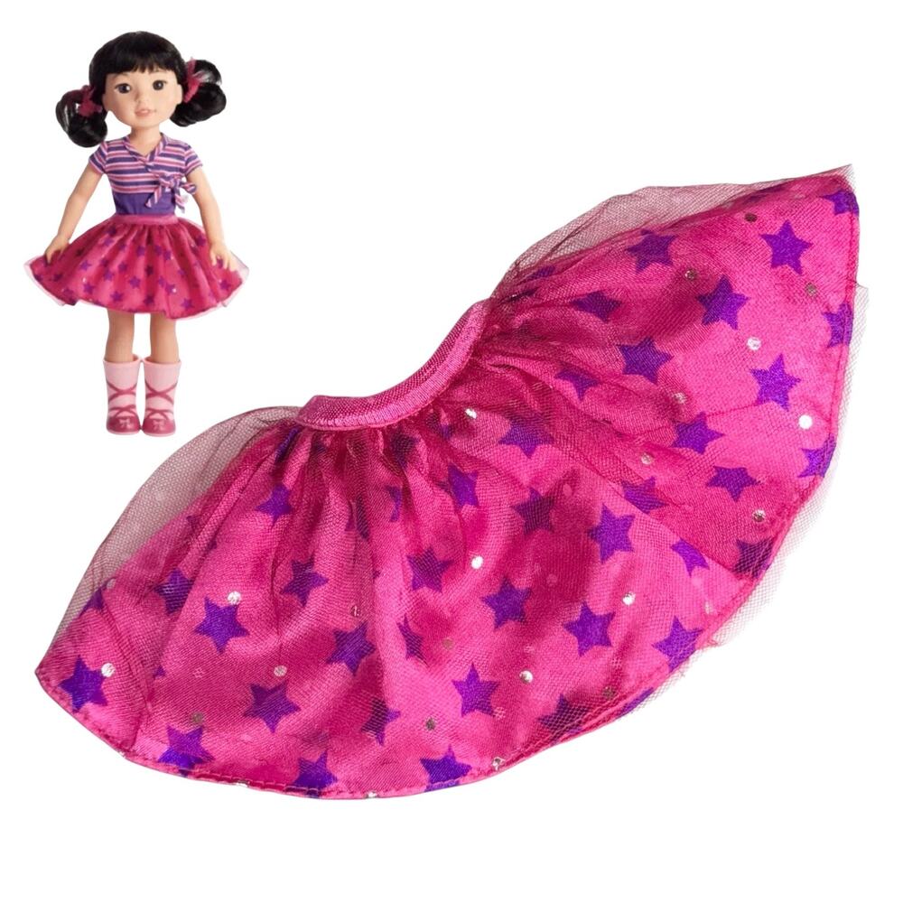 American Girl WellieWishers Meet Skirt Emerson Pink Tulle Doll Tutu Purple Stars